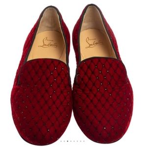 Christian Louboutin Red Quilted Velvet Crystal Embellished size 38